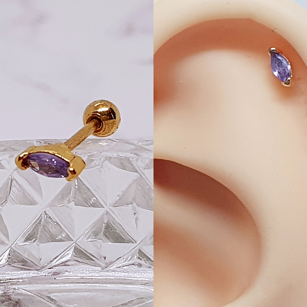 1PC (Purple Gold)On Trend Marquise Crystal Helix Earring Cartilage Piercing - Picture 1 of 3